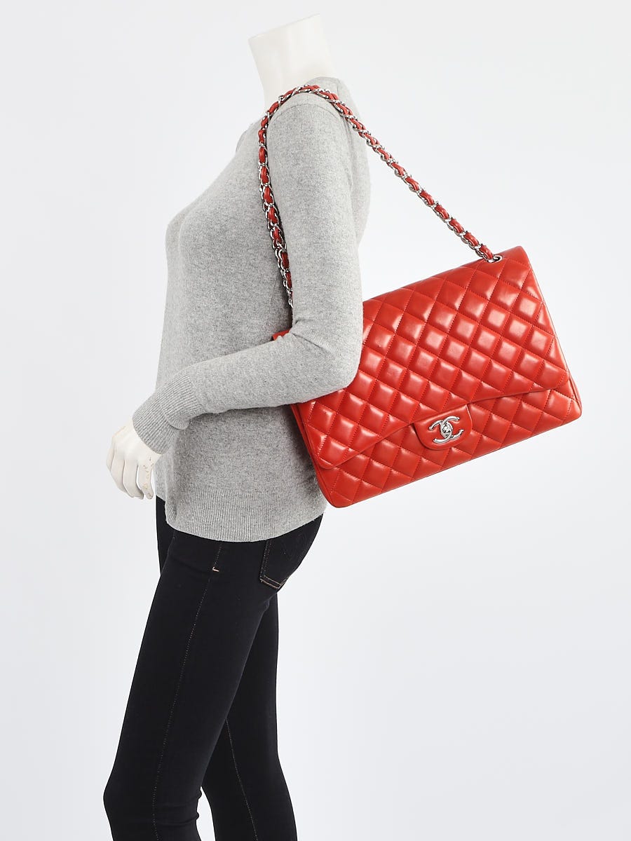 Chanel Red Quilted Lambskin Leather Classic Maxi Double Flap Bag
