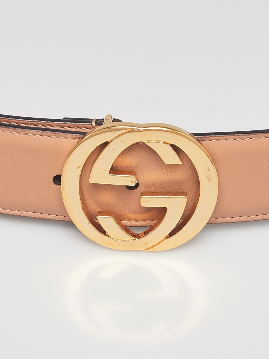 Interlocking buckle leather belt Gucci Pink size 80 cm in Leather - 19192718