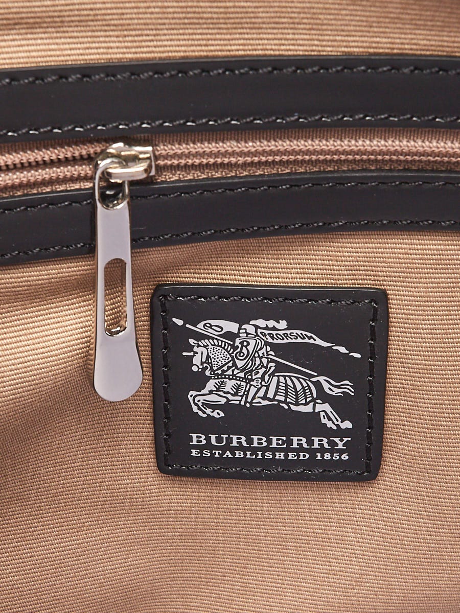 バッグ Burberry Burberry Black Patent Leather Nova Check Coated Canvas Satchel Bag