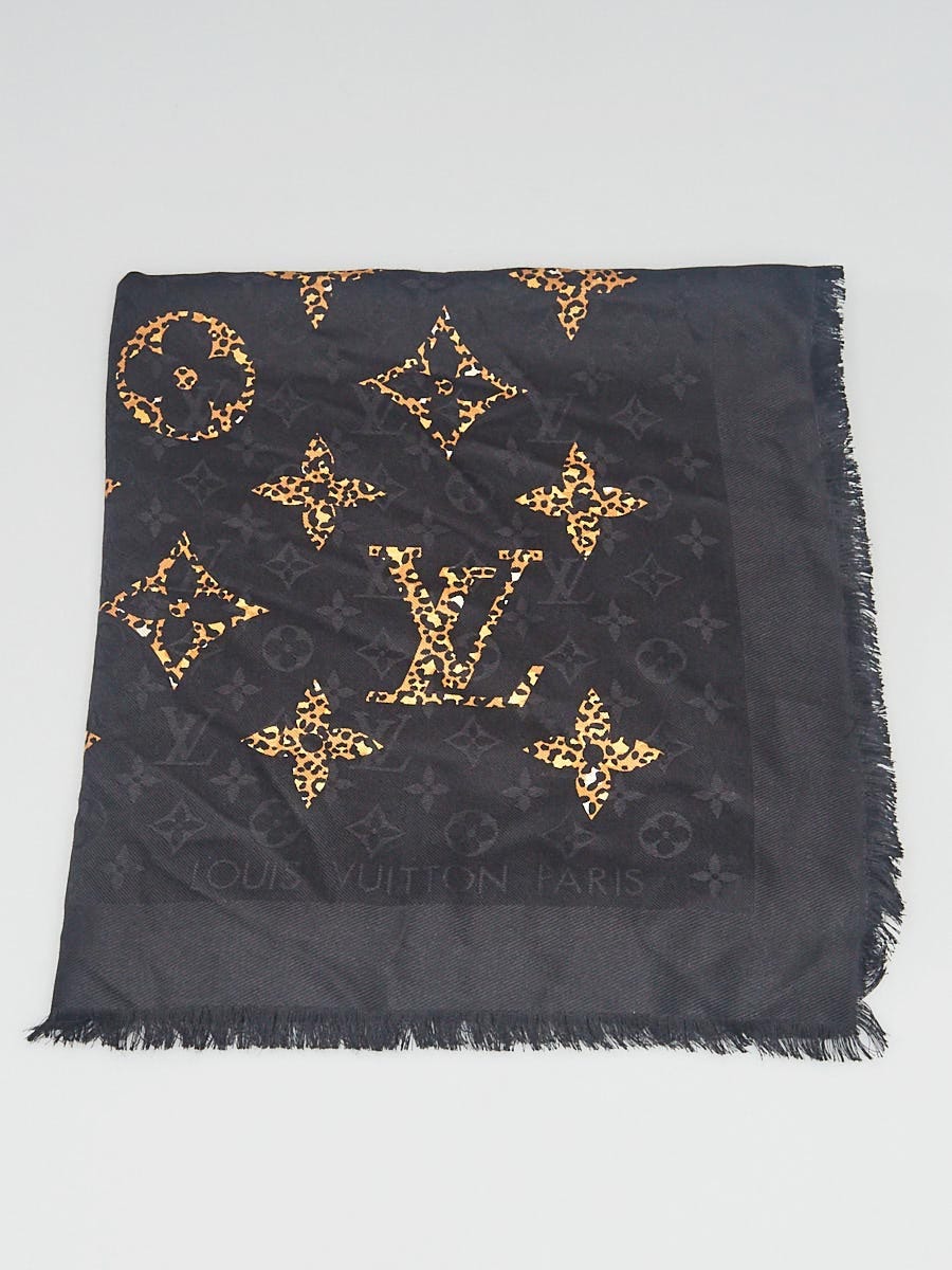 New Louis Vuitton Black Jungle Wool Silk Shawl