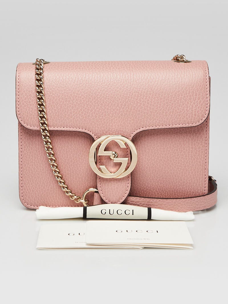 Gucci Interlocking G Leather Chain Shoulder Bag in Pink