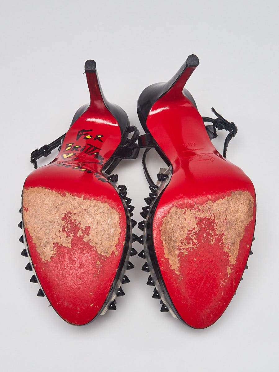 Christian Louboutin Black Patent Leather/PVC Spike Peep Toe