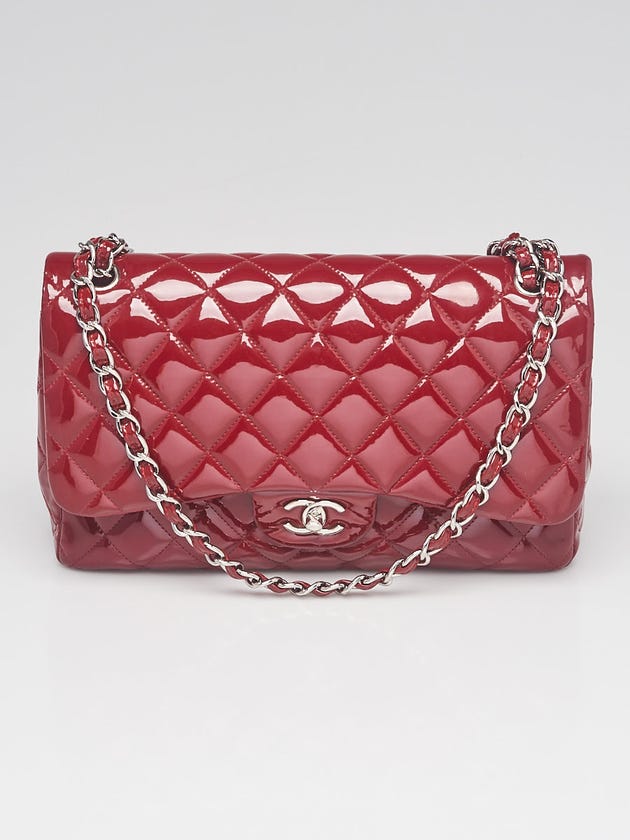 Chanel Red Quilted Patent Leather Classic Jumbo Double Flap Bag
