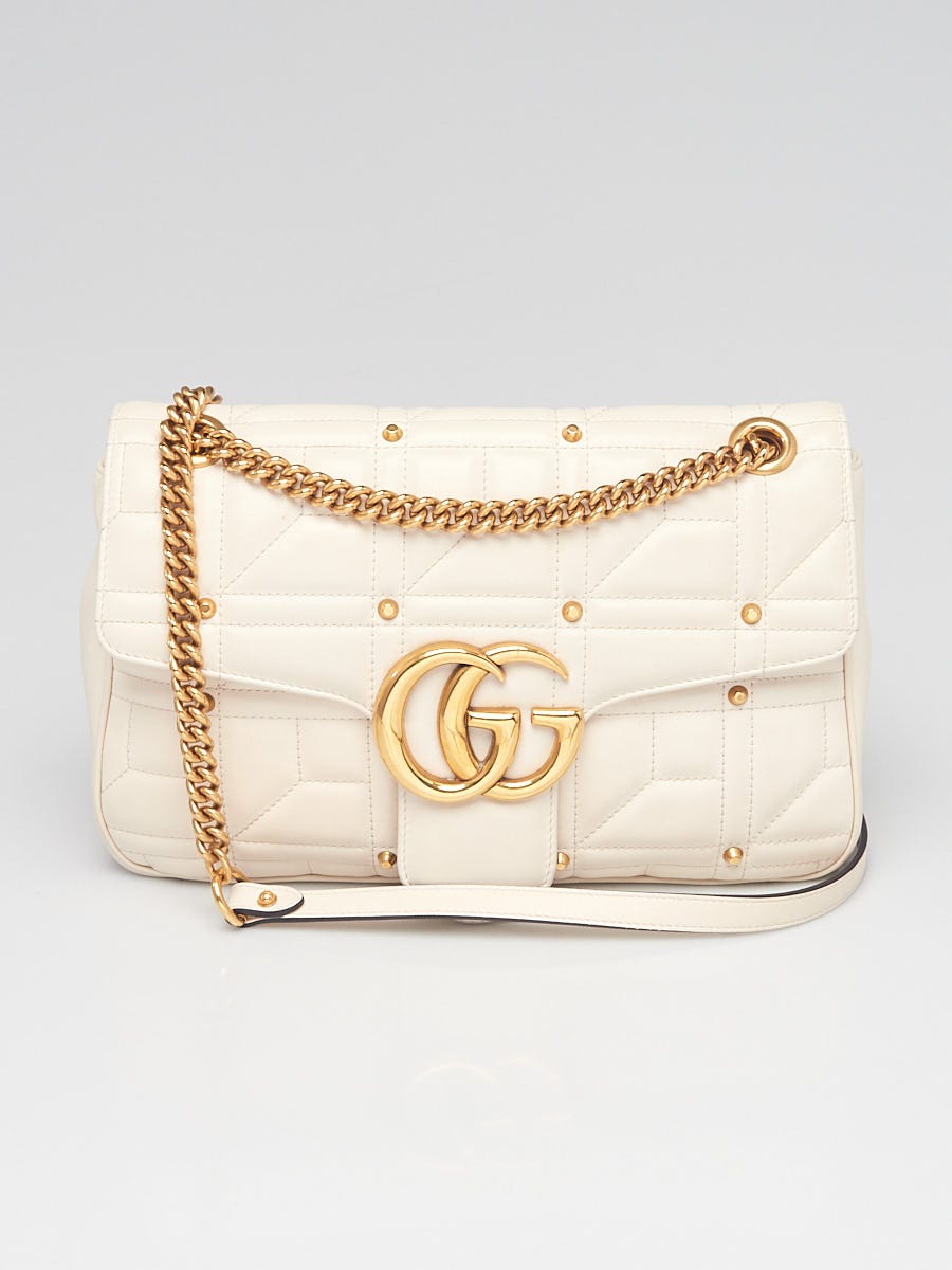 Gucci White Quilted Leather Studded Marmont Medium Shoulder Bag - Yoogi's  Closet