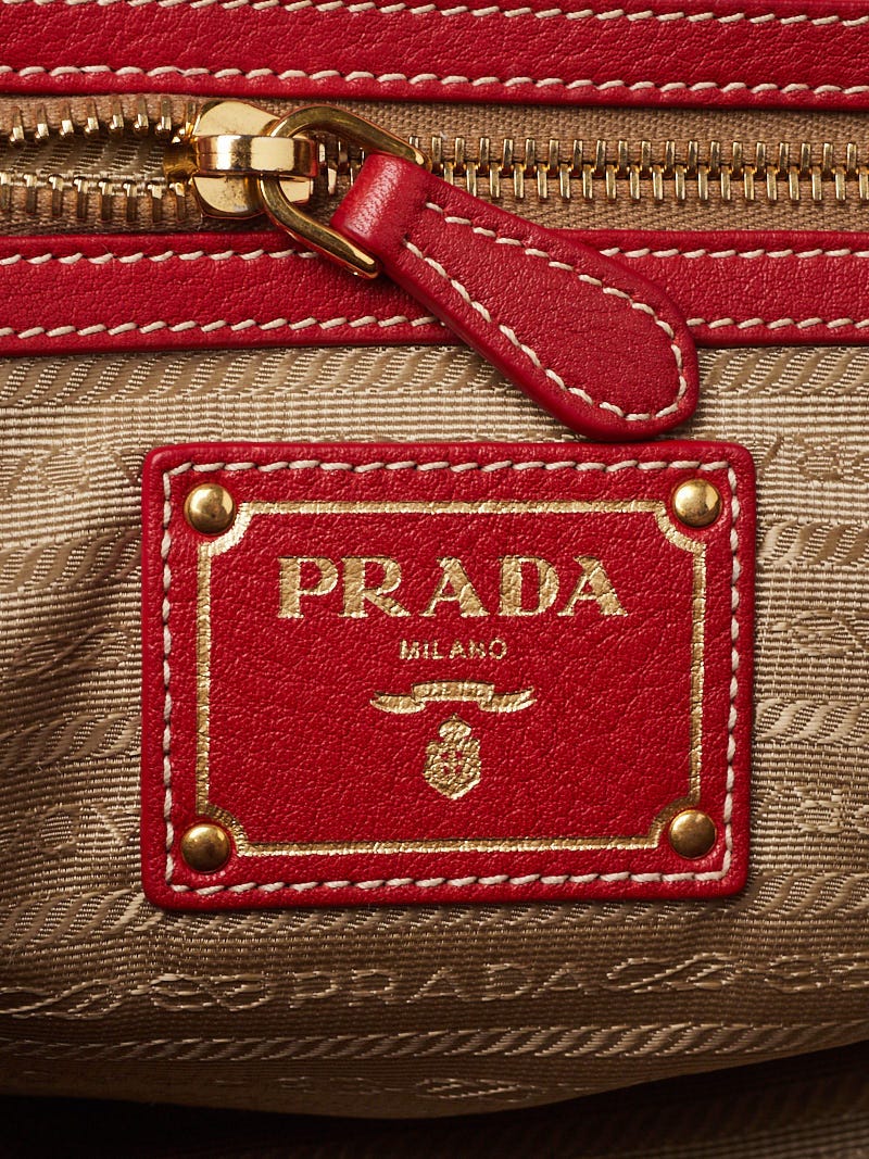 Prada Red Vitello Daino Leather Zip East/West Top Handle Bag