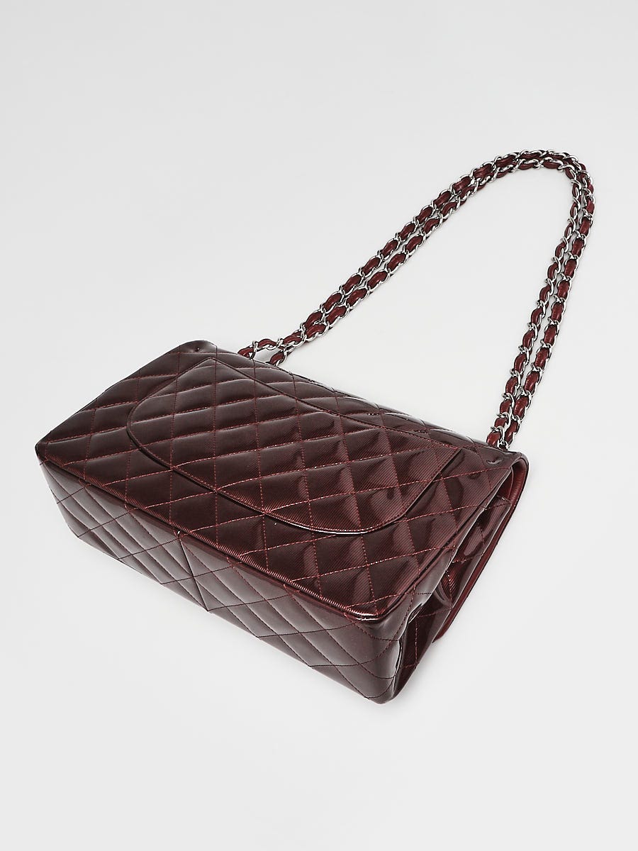 Chanel Burgundy Striated Quilted Patent Leather Classic Jumbo Double Flap  Bag - Yoogi's Closet