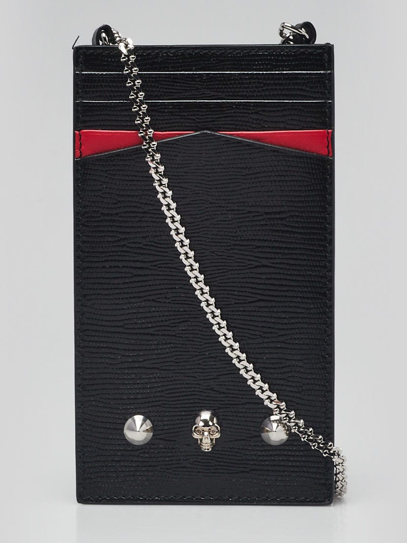 Alexander McQueen Black Embossed Leather Skull Phone Case On Chain