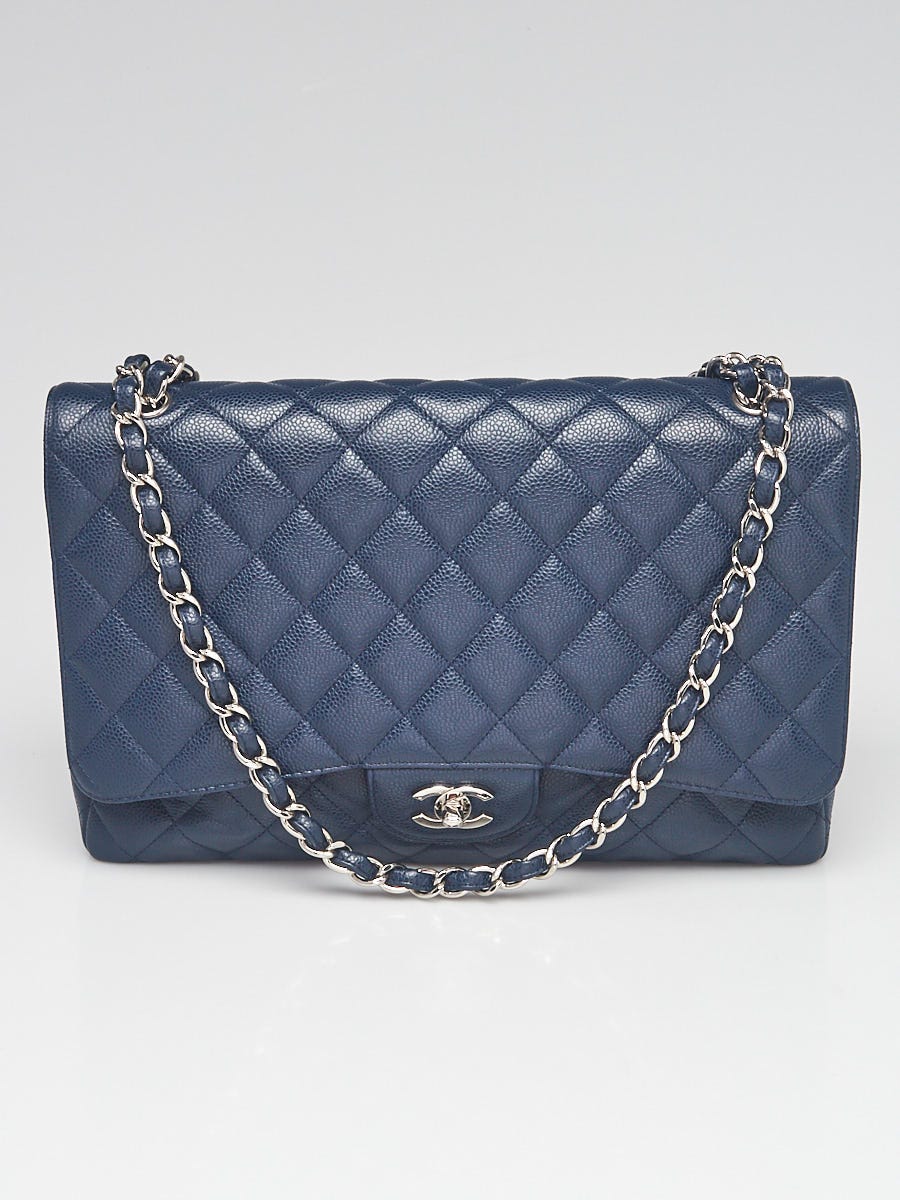 Chanel Navy Blue Quilted Caviar Leather Classic Maxi Single Flap