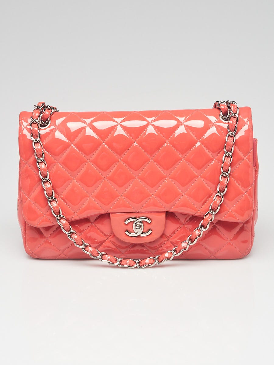 Chanel Pink Quilted Patent Leather Jumbo Double Flap Bag with