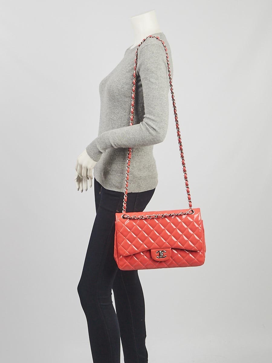 Chanel Pink Quilted Patent Leather Classic Jumbo Double Flap Bag	
