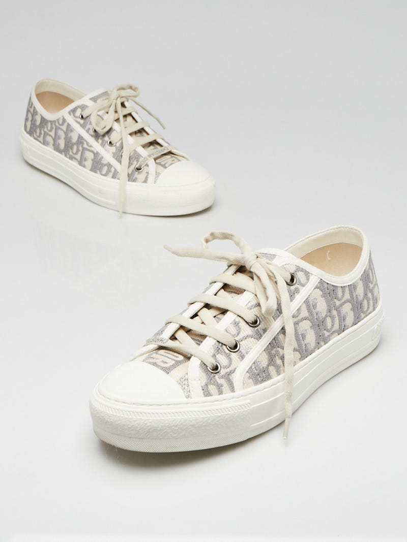 Christian Dior Grey White Canvas Low Top Walk N Dior Sneakers Size 7.5 38 Yoogi s Closet