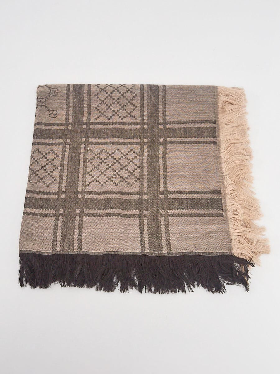 GUCCI Brown Wool Silk Shawl Scarf