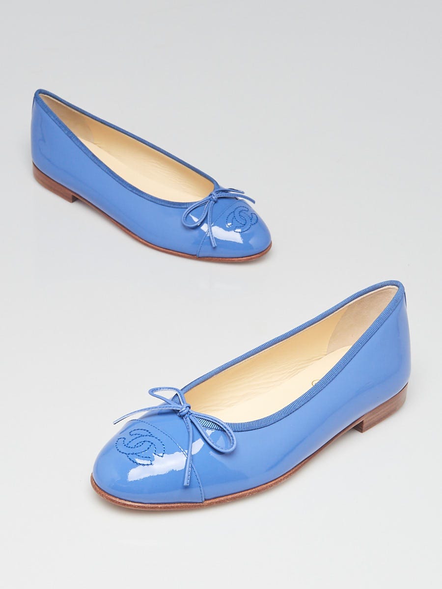 Chanel Blue Patent Leather CC Cap Toe Ballet Flats Size 6.5/37