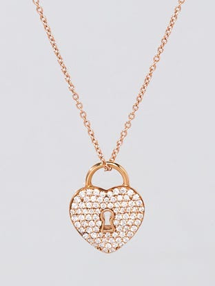 Tiffany 18k Rose Gold and Diamond Heart Lock Pendant