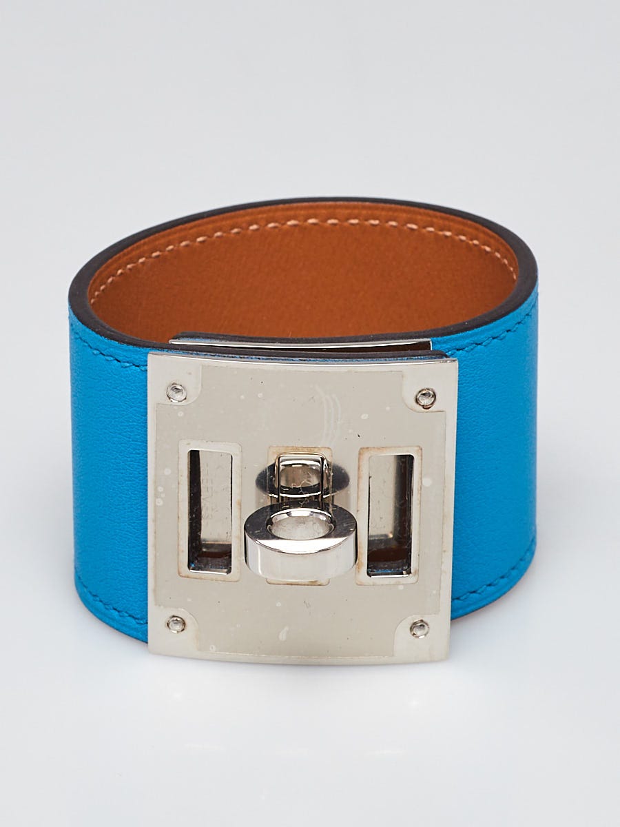 Hermes Blue Zanzibar Swift Leather Palladium Plated Kelly Dog Bracelet Size  S - Yoogi's Closet