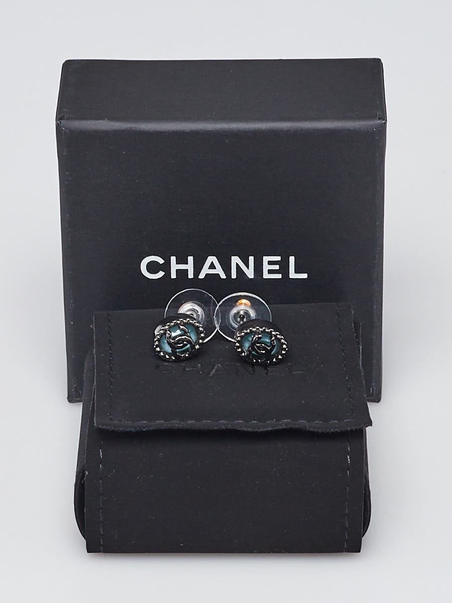 Chanel Blue/Silver Metal CC Stud Earrings