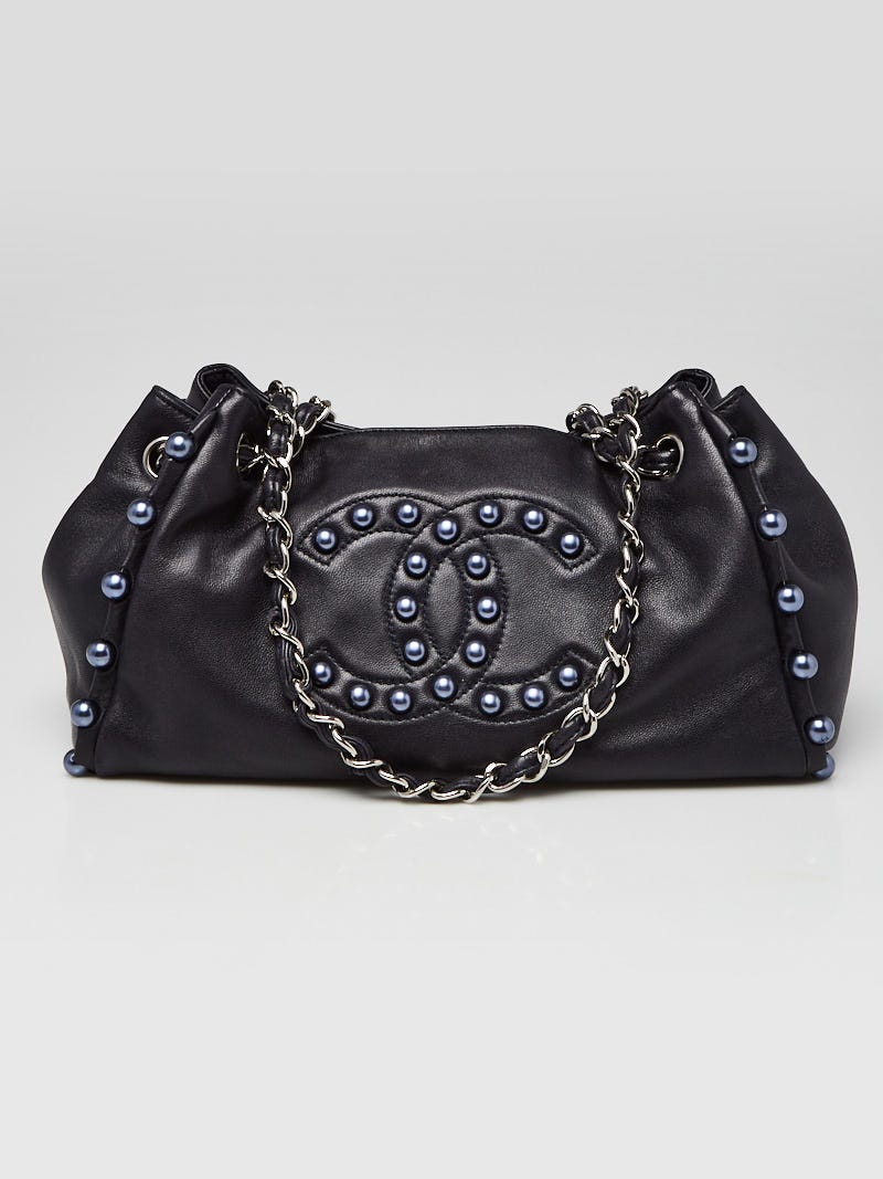 激レア❣️CHANELディスプレイ/オブジェ Chanel Navy Blue Lambskin Leather Pearl Obsession Small Accordion