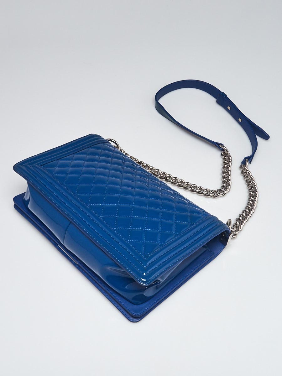 Chanel Blue Quilted Patent Leather New Medium Plexiglass Boy Bag