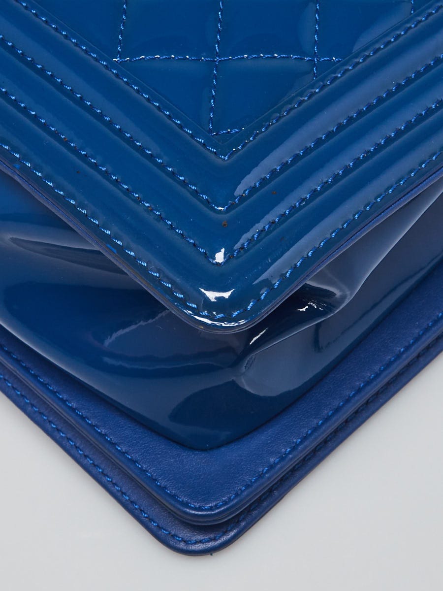 Chanel Blue Quilted Patent Leather New Medium Plexiglass Boy Bag