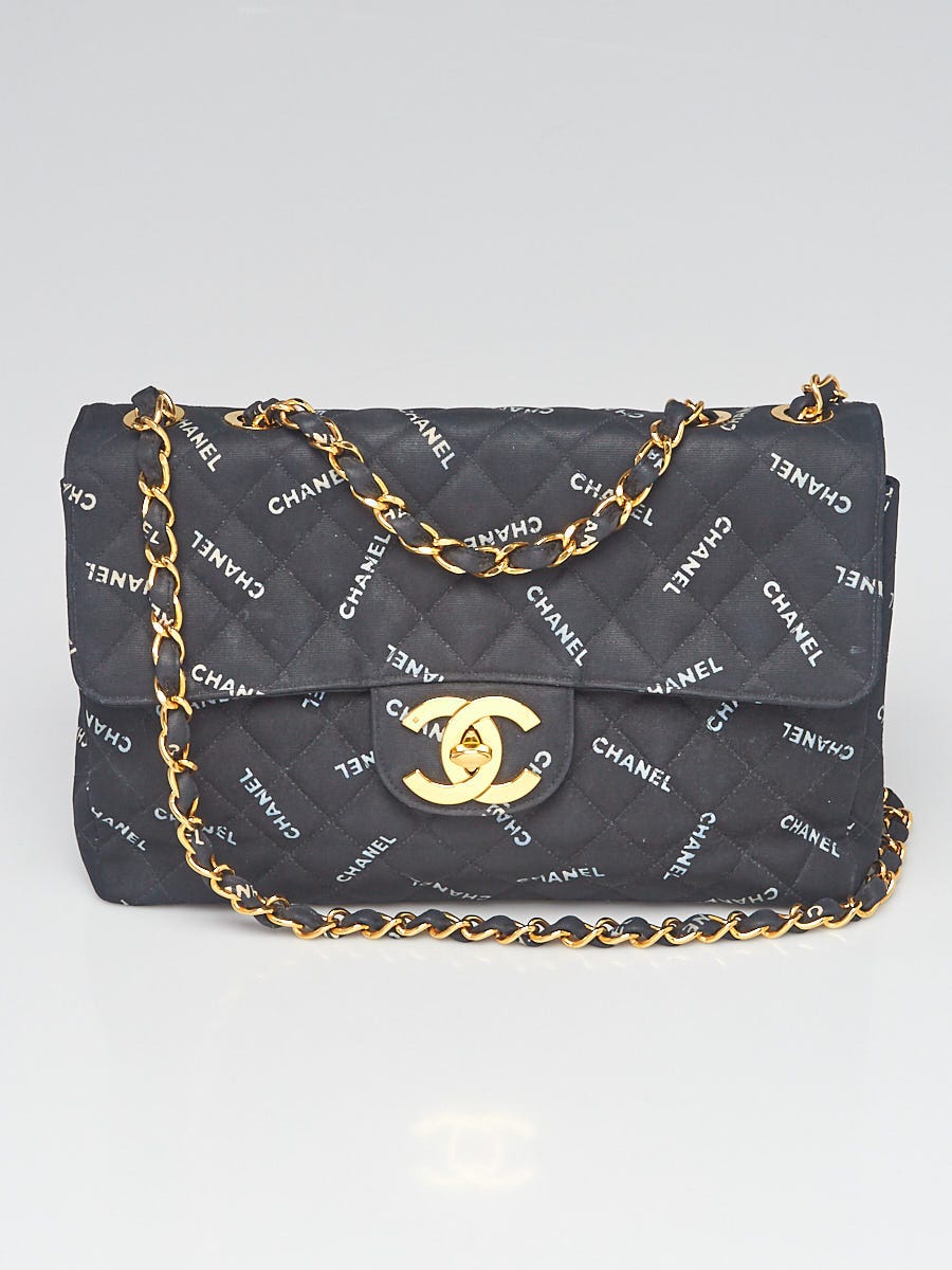 Chanel Black Quilted Canvas Logo Print Maxi Jumbo XL Flap Bag - Yoogi's  Closet