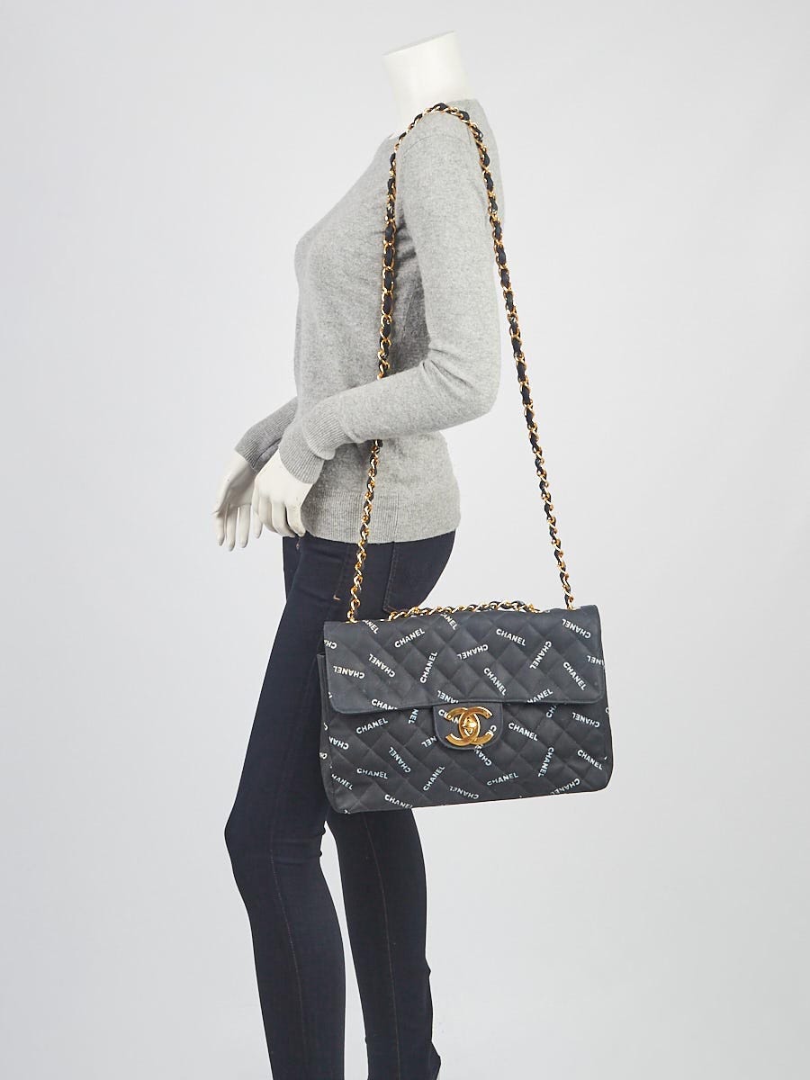 Chanel Black Quilted Canvas Logo Print Maxi Jumbo XL Flap Bag - Yoogi's  Closet