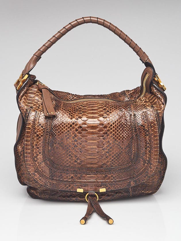 Chloe Brown Python Large Marcie Satchel Bag