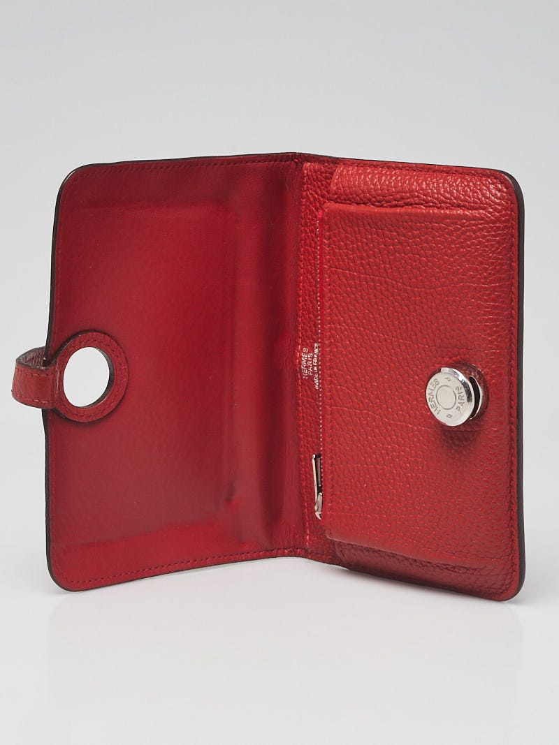 Hermes Rouge Tomate Togo Leather Palladium Plated Dogon Compact Wallet