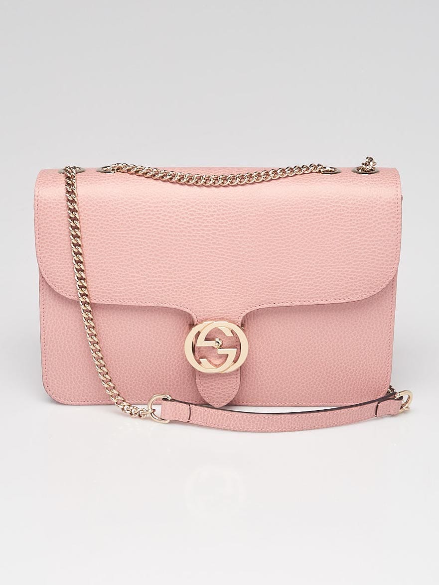 Gucci Pink Pebbled Leather Interlocking G Medium Shoulder Bag - Yoogi's  Closet