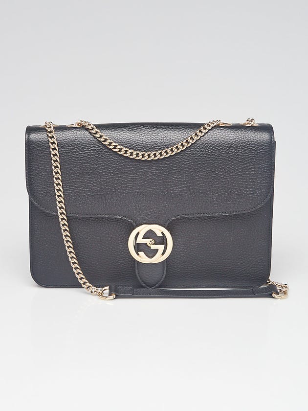 Gucci Black Pebbled Leather Interlocking G Medium Shoulder Bag