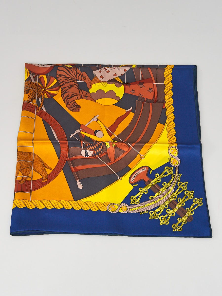 Hermes Indigo/Jaune/Anthracite Silk Circus Print Annie Faivre 70cm