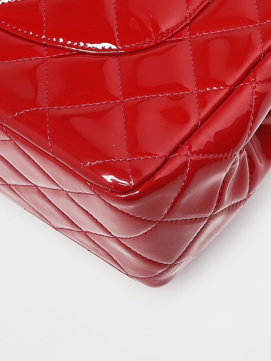 Chanel Red Quilted Patent Leather Classic Jumbo Double Flap Bag