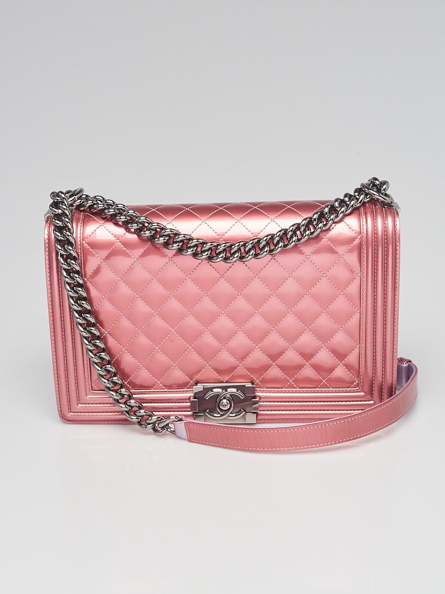Chanel Pink Quilted Patent Leather New Medium Boy Bag - Yoogi's Closet
