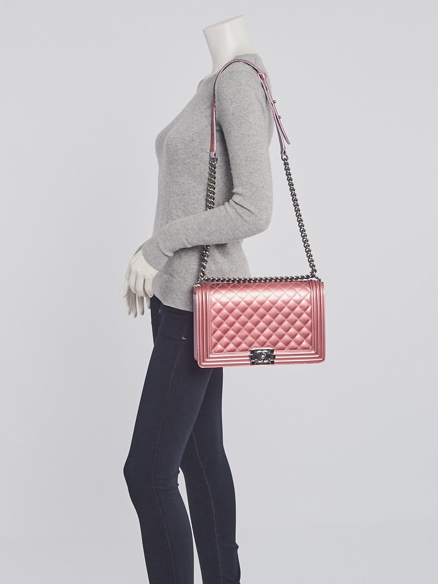 Chanel Pink Quilted Patent Leather New Medium Boy Bag
