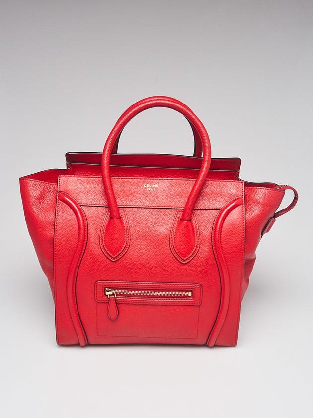 Celine Coquelicot Drummed Calfskin Leather Mini Luggage Tote Bag