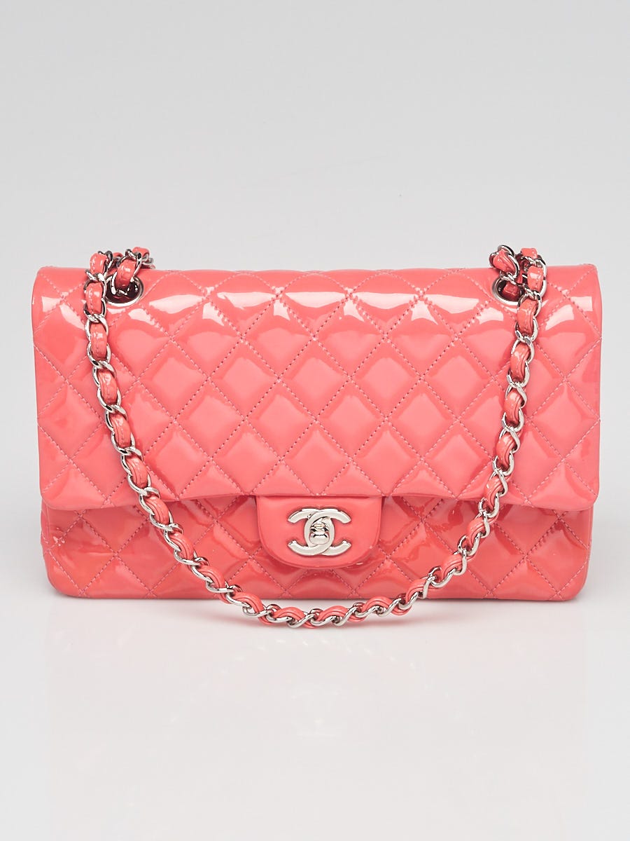 Chanel Pink Quilted Patent Leather Classic Medium Double Flap Bag - Yoogi's  Closet