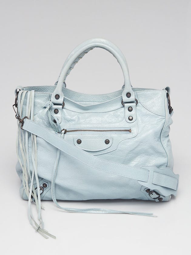 Balenciaga Bleu Opaline Lambskin Leather Motorcycle Velo Bag