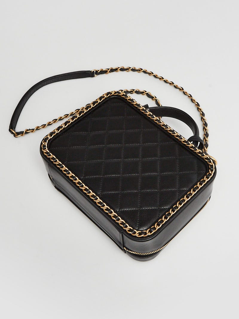 Black Quilted Goatskin Small CC Filigree Chain Around Vanity Case Gold  Hardware, 2019