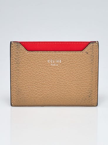 Celine Beige/Red Leather Card Holder