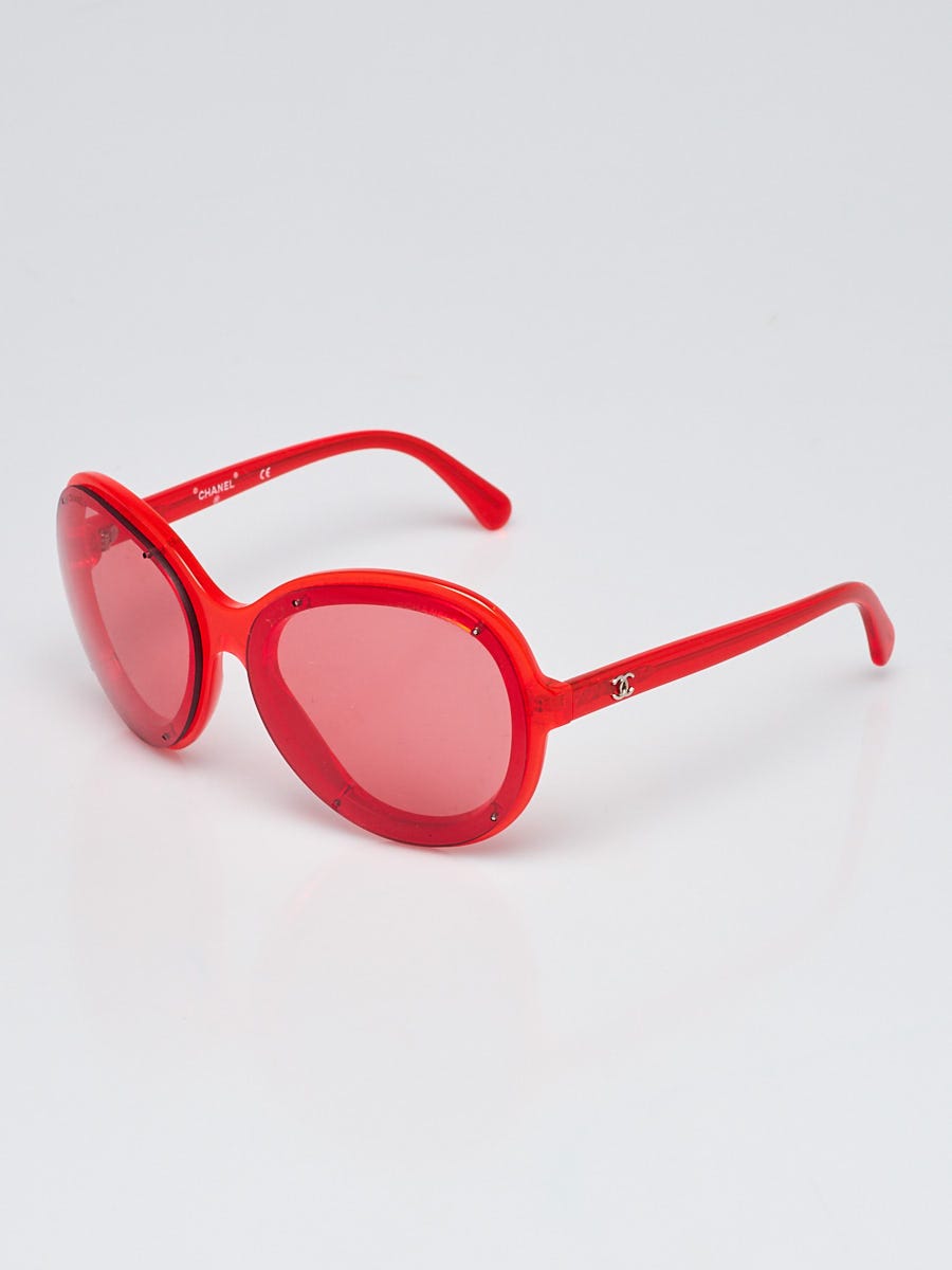 Chanel Red Acetate Round CC Sunglasses - 71199 | Yoogi's Closet