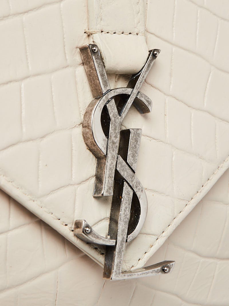 Yves Saint Laurent White Croc Embossed Leather Monogram Medium College Bag