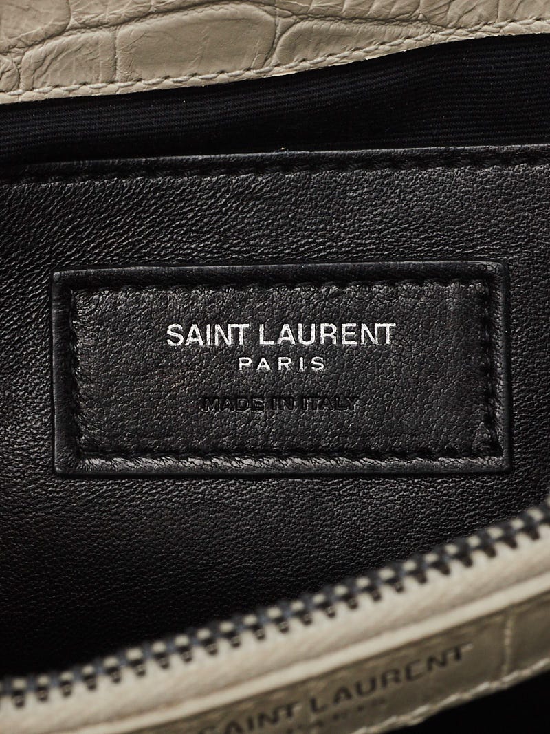 Yves Saint Laurent White Croc Embossed Leather Monogram Medium College Bag