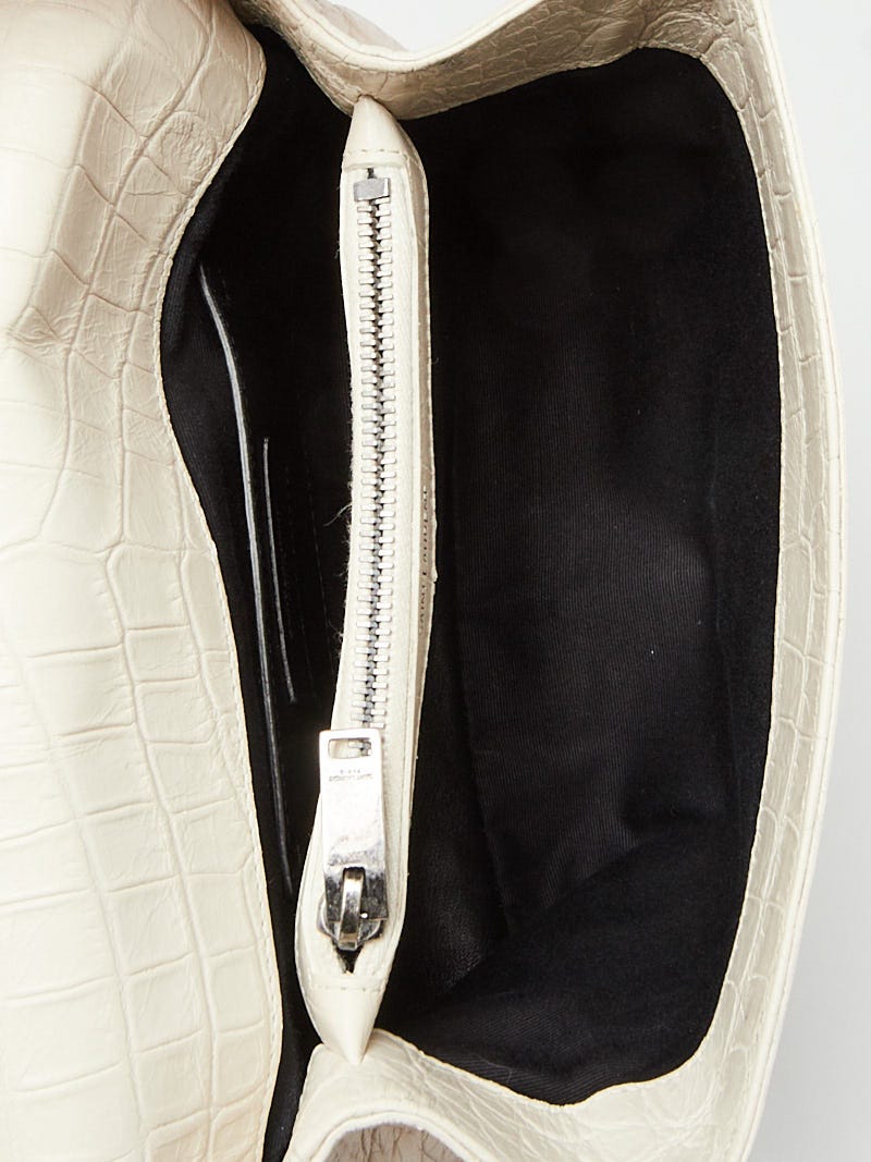 Yves Saint Laurent White Croc Embossed Leather Monogram Medium College Bag