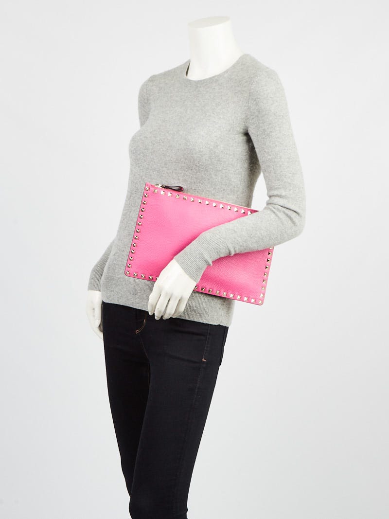 クラッチバッグ Valentino Garavani Pink Fabric Loca Clutch Valentino Garavani Locò Moiré Fabric Clutch With Jewel Logo