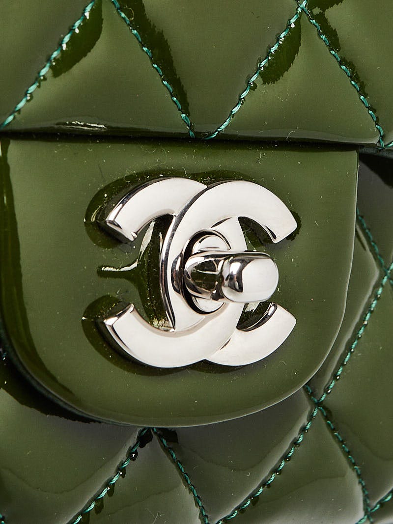 Chanel Green Quilted Patent Leather Classic Medium Double