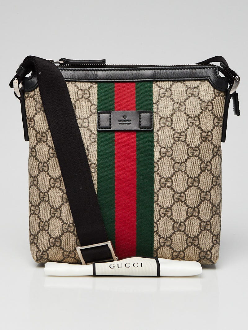 Gucci GG Supreme Monogram Messenger Bag Brown Beige Double Buckle