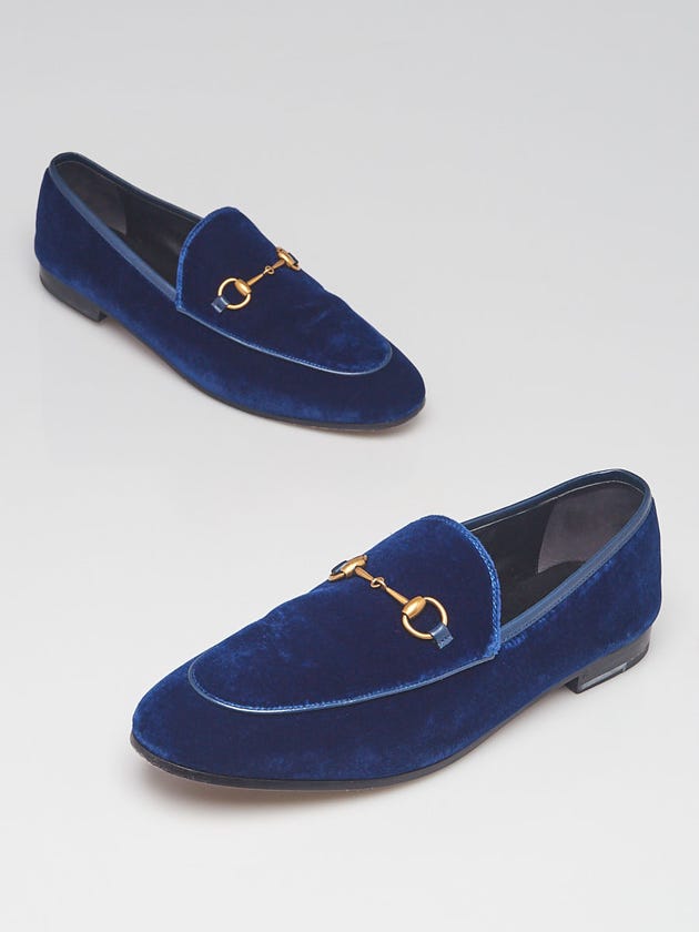 Gucci Blue Velvet Horsebit Jordaan Loafers Size 11/41.5
