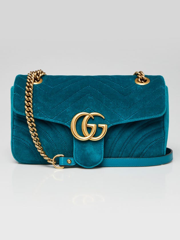 Gucci Green Quilted Velvet GG Marmont Small Metelasse Shoulder Bag