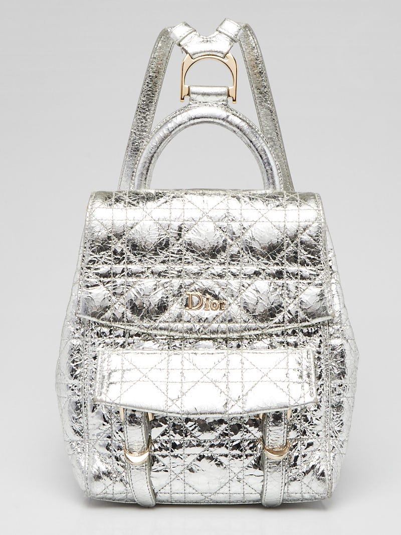 Christian Dior Silver Cannage Quilted Leather Stardust Small Backpack Bag -  Yoogi's Closet