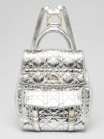 Christian Dior Silver Cannage Quilted Leather Stardust Small Backpack Bag