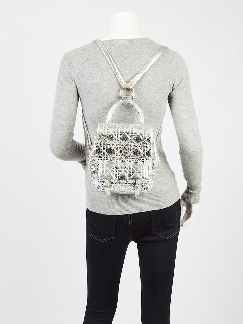 Christian Dior Silver Cannage Quilted Leather Stardust Small Backpack Bag -  Yoogi's Closet